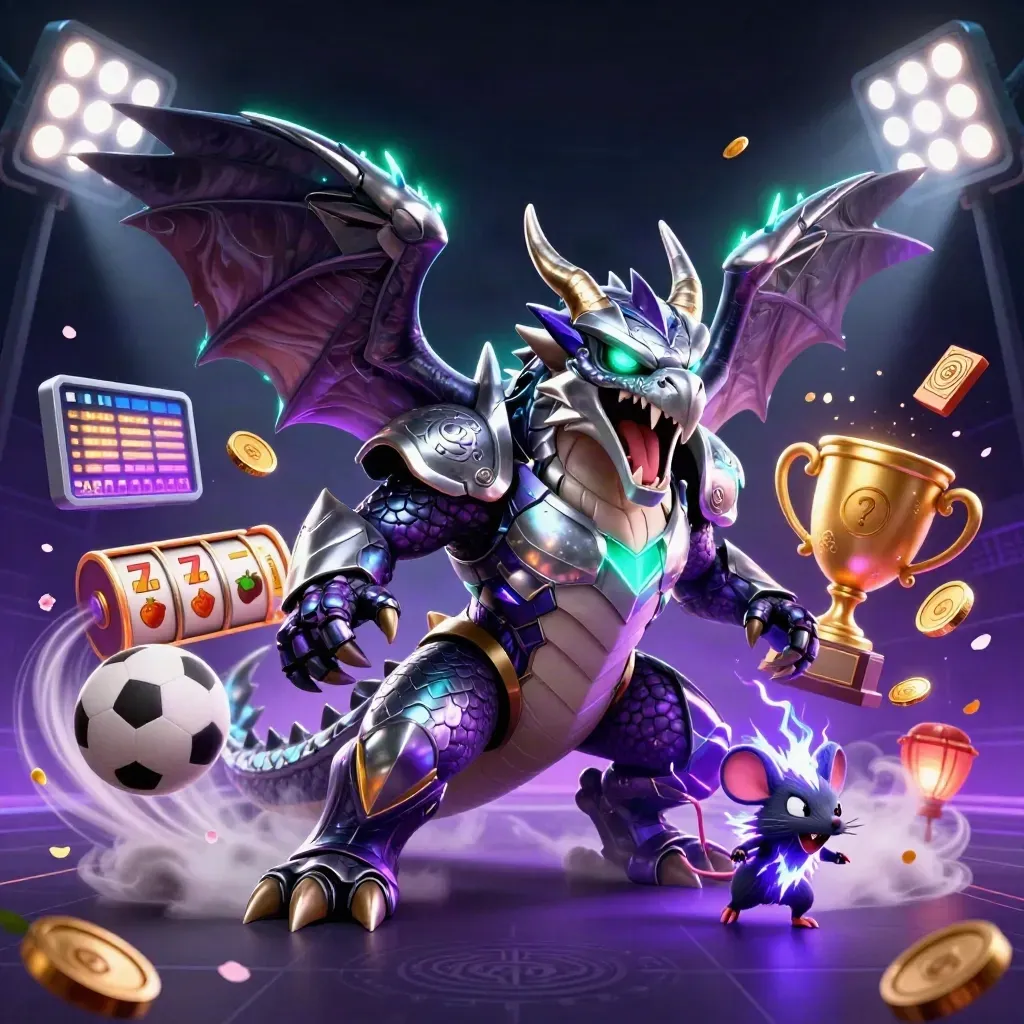 Thunder dragon, glowing hawk and crackling mouse amid casino symbols and neon storm